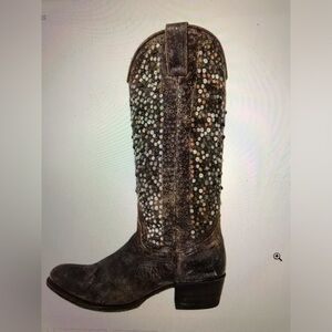 Frye Iconic Deborah Studded Tall Brown Heeled Leather Boot Size 7.5